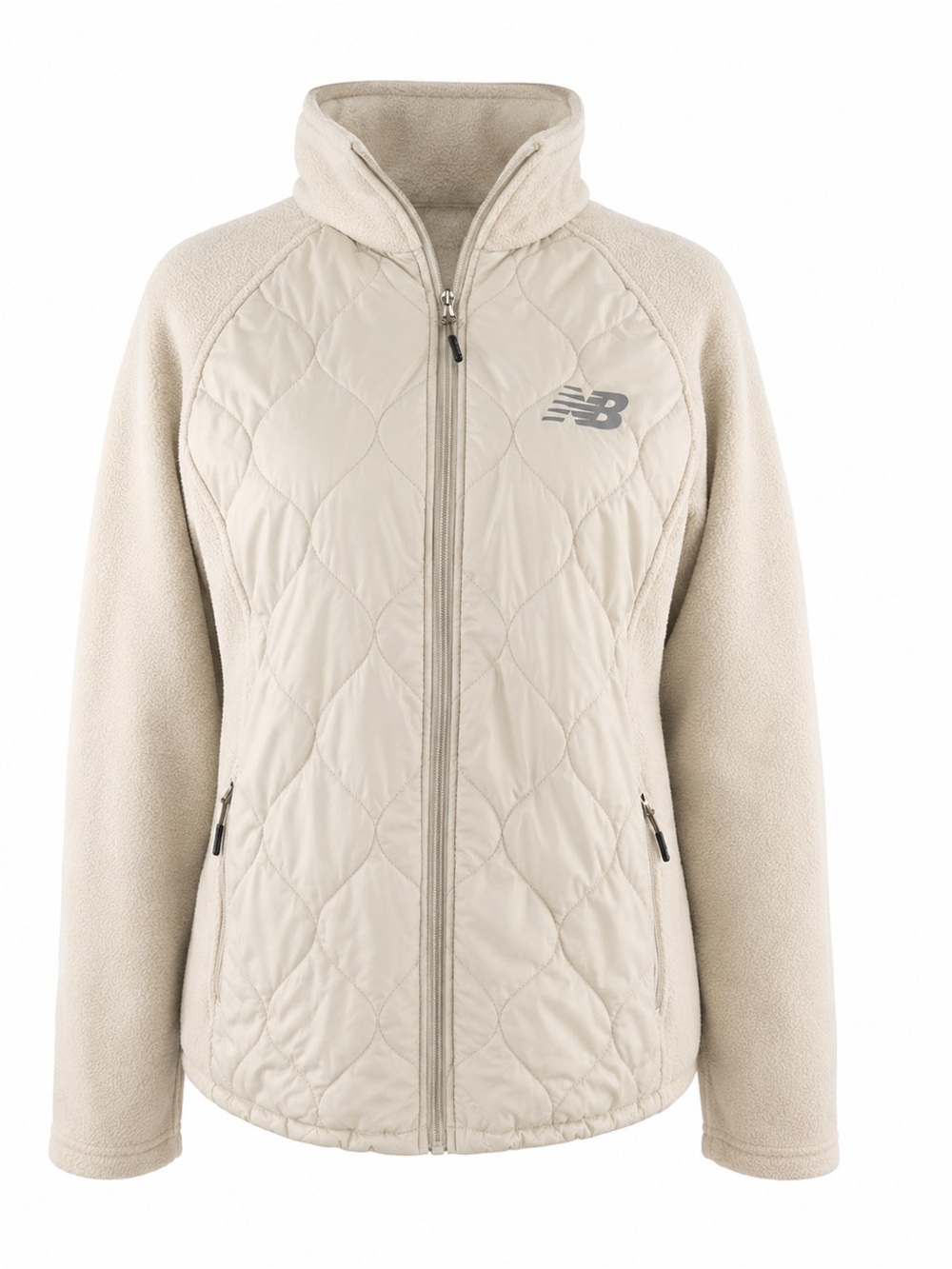 New Balance Women's Cream Quilted Fleece Jacket Zip Up Lightweight Sporty Coat M